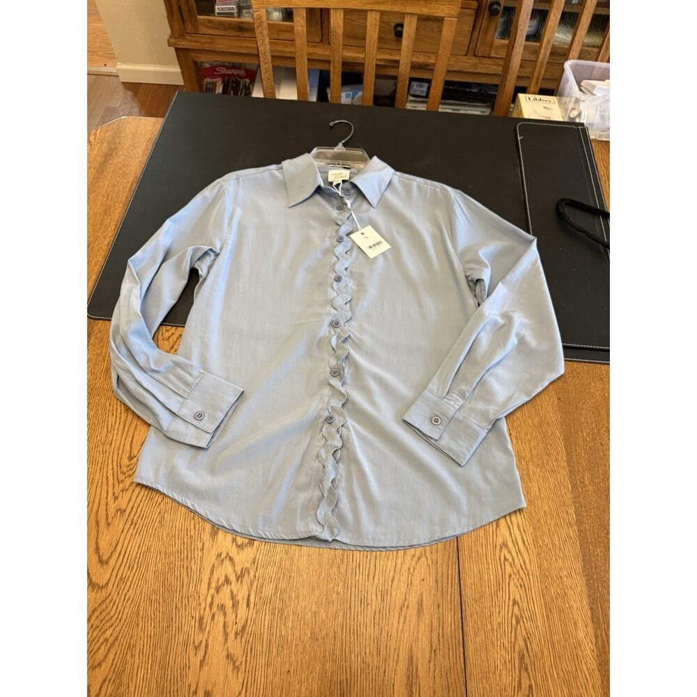 Most Loved Light Blue Ruffle Collared Long Sleeve Blouse and matching trousers
